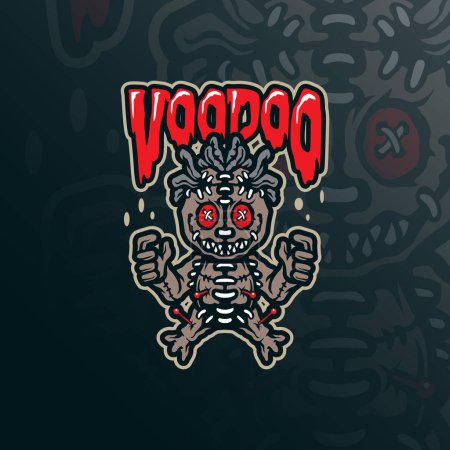 Voodoo Maskottchen Logo Design Vektor mit modernem Illustrationskonzept für Badge, Emblem und T-Shirt Druck. Niedliche Voodoo-Illustration.