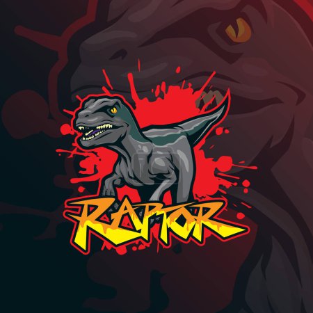 Raptor mascot logo design vector with modern illustration concept style for badge, emblem and t shirt printing. Dino raptor illustration.
