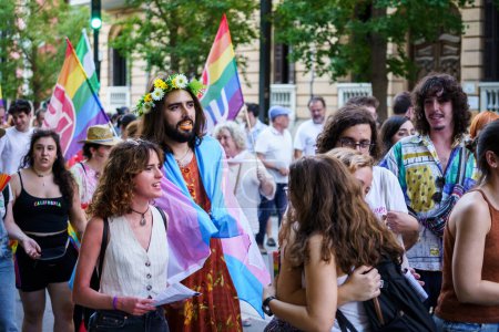 Photo for Granada, Spain. June 26, 2023. Many people claiming their rights at LGBTQ Pride demonstration - Royalty Free Image