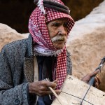 Siq el-Barid, Jordan - October 29 2022: Elderly Jordanian Bedouin Man Playing the Rababah One-String Violin