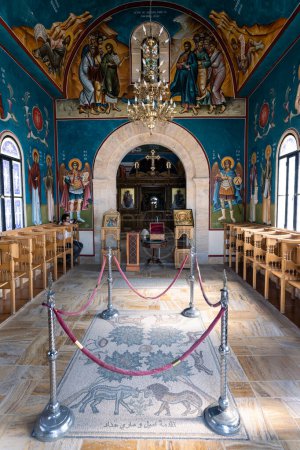 Photo for Al Maghtas, Jordan - October 31 2022: Saint John the Baptist Greek Orthodox Church Insode or Interior at the Site of the Baptism of Jesus Christ - Royalty Free Image