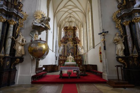 Photo for Znojmo Saint Nicholas Church or Chram Kostel Svateho Mikulase Interior with Altar - Royalty Free Image