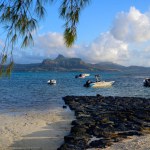 Mahebourg, Mauritius - October 25 2023: Preskil Island Beach with Pleasure Boats in the Morning.