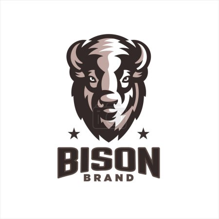 Téléchargez les illustrations : Mascot bison logo, retro illustration. Vintage buffalo design. - en licence libre de droit