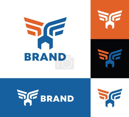 Die Wrench Wings Logo-Vorlage kombiniert einen Schraubenschlüssel und abstrakte Flügel zu einem modernen und einprägsamen Design. Das Logo eignet sich für HLK-Geschäft, Kühlung und Heizung Geschäft, Sanitärgeschäft, etc..