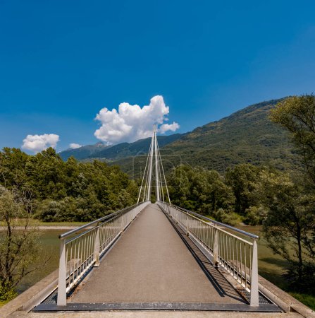 Photo for Footbridge in the middle of the forest, beautiful architecture with a large engineering firm. The object is located in Switzerland, it is a sunny day in the middle of summer. Front view - Royalty Free Image