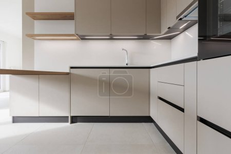 Foto de Interior de una cocina moderna, está vacía y es nueva. - Imagen libre de derechos