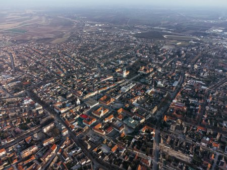 Drone view of Sombor town, square and architecture, Vojvodina region of Serbia, Europe