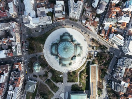 Drone view of the St. Sava Temple placed in the Belgrade city. The largest orthodox cathedral in the world. Belgrade, Serbia, Europe.
