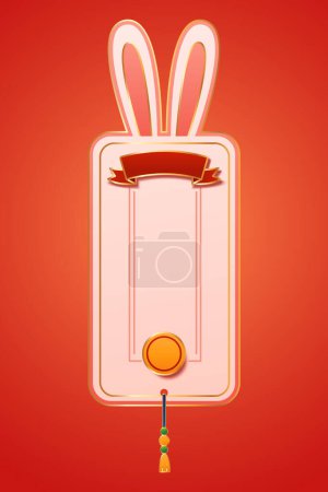 Illustration for Illustrated blank bunny ears shape note paper isolated on red background. Suitable for CNY year of the rabbit. - Royalty Free Image