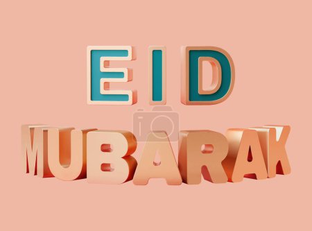 Ilustración de Oro Eid Mubarak texto de diseño 3D aislado sobre fondo rosa. - Imagen libre de derechos