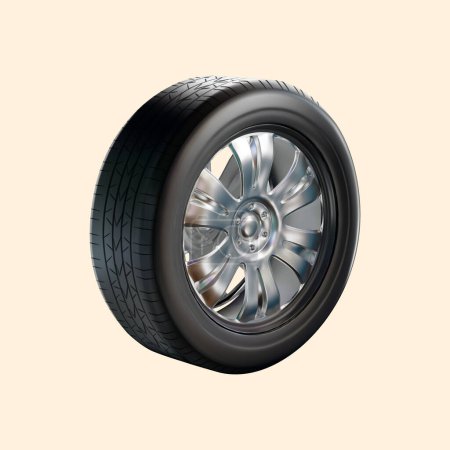 Téléchargez les illustrations : 3D élément de pneu réaliste isolé sur fond beige clair. - en licence libre de droit