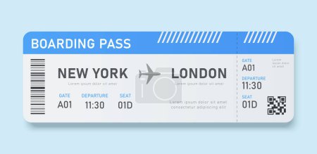 Illustration for Boarding pass ticket element isolated on light blue background. - Royalty Free Image