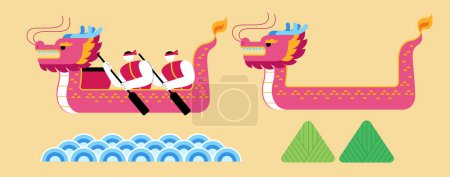 Téléchargez les illustrations : Abstrait dragon boat festival élément mis isolé sur fond beige. - en licence libre de droit