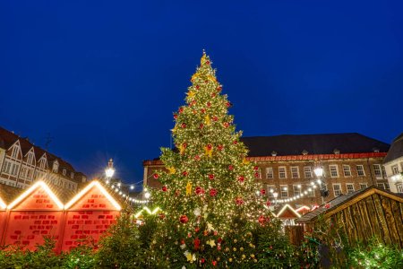 Photo for Christmas tree at the christmas market at the city hall in Dusseldorf - Royalty Free Image