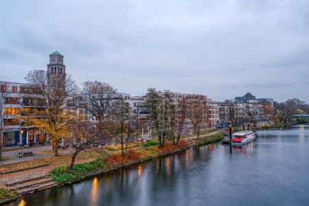 Photo for River Ruhr and city hall tower in Mulheim Ruhr - Royalty Free Image