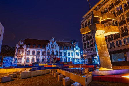 Photo for Square historical post office building and colorful fountain in Muelheim Ruhr - Royalty Free Image