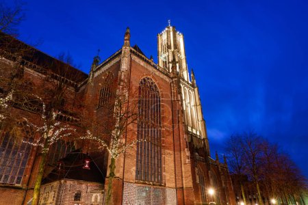 Photo for Illuminated historical Eusebius church in Arnhem at night - Royalty Free Image