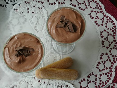 Photo for Vanilla and chocolate pudding with ladyfingers - Royalty Free Image