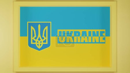 Photo for 3d rendering. The Ukrainian flag. 3d text on the background of the Ukrainian flag and a call to stop aggression, stop the war in Ukraine. - Royalty Free Image
