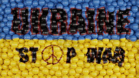 Photo for 3d rendering. The Ukrainian flag. A lot of balloons with the symbol of Ukraine and a call to stop the war in Ukraine. A sign of pacifism. - Royalty Free Image