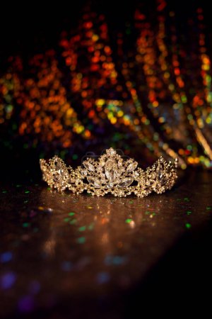 Photo for Golden princess, queen diadem with on bright sparkle background - Royalty Free Image