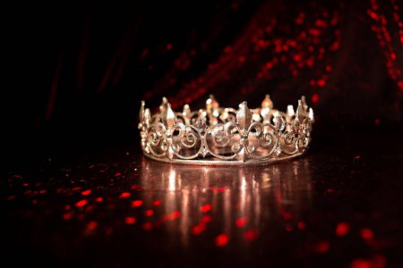 Photo for Royal luxury crown on red background. Princess and queen. - Royalty Free Image