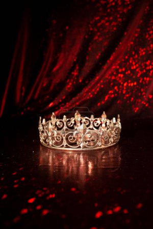 Photo for Royal luxury crown on red background. Princess and queen. - Royalty Free Image