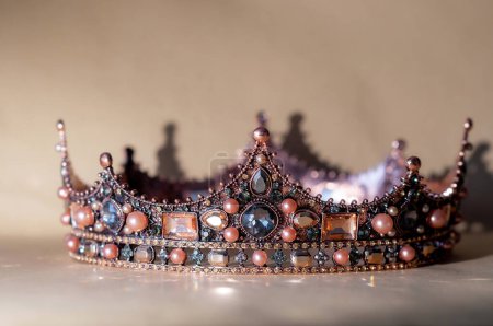 Photo for Vintage royal crown with gemstone, rich treasure, authority. King and queen - Royalty Free Image