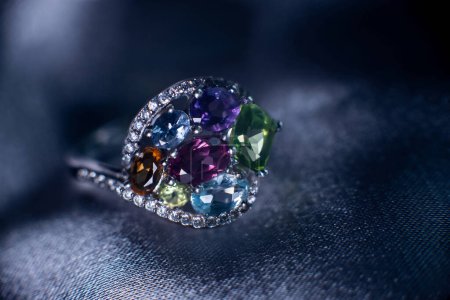 Photo for Luxury golden ring with gemstones. Jewellery - Royalty Free Image