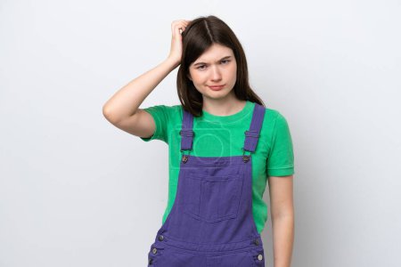 Photo for Young Russian woman isolated on blue background with an expression of frustration and not understanding - Royalty Free Image