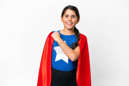 Téléchargez les photos : Super fille héros sur fond blanc isolé célébrant une victoire - en image libre de droit