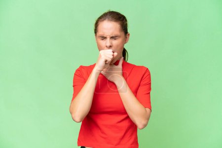 Young caucasian woman over isolated background coughing a lot