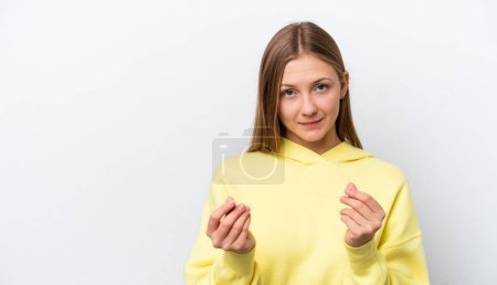 Photo for Young Russian woman isolated on white background making money gesture but is ruined - Royalty Free Image