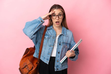 Photo for Young caucasian student woman isolated on pink background with surprise expression - Royalty Free Image