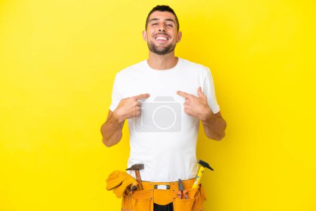 Photo for Young electrician caucasian man isolated on yellow background with surprise facial expression - Royalty Free Image