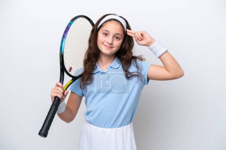 Photo for Little girl isolated on white background playing tennis - Royalty Free Image