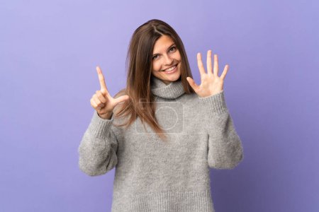 Photo for Young Slovak woman isolated on purple background counting seven with fingers - Royalty Free Image