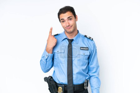 Foto de Young police caucasian man isolated on white background pointing with the index finger a great idea - Imagen libre de derechos