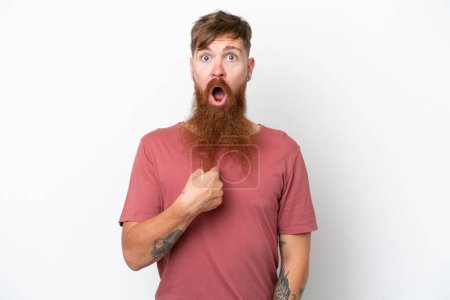 Photo for Redhead man with long beard isolated on white background pointing to oneself - Royalty Free Image