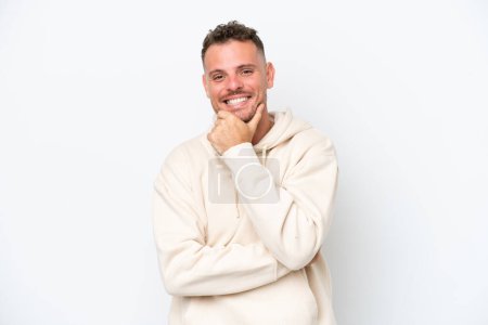 Photo for Young caucasian handsome man isolated on white background happy and smiling - Royalty Free Image