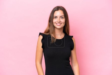 Photo for Young caucasian woman isolated on pink background laughing - Royalty Free Image