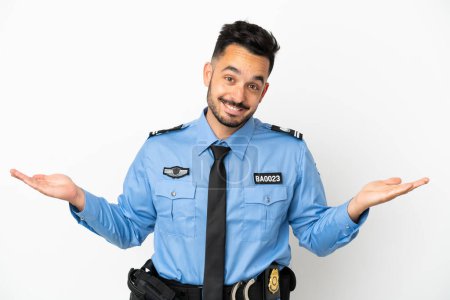 Photo for Police caucasian man isolated on white background with shocked facial expression - Royalty Free Image