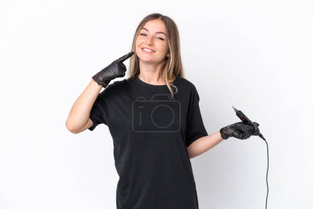 Photo for Tattoo artist Romanian man isolated on white background giving a thumbs up gesture - Royalty Free Image