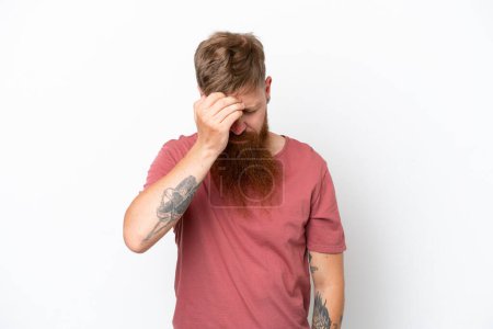 Photo for Redhead man with long beard isolated on white background with headache - Royalty Free Image