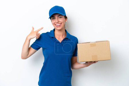 Photo for Delivery caucasian woman isolated on white background giving a thumbs up gesture - Royalty Free Image