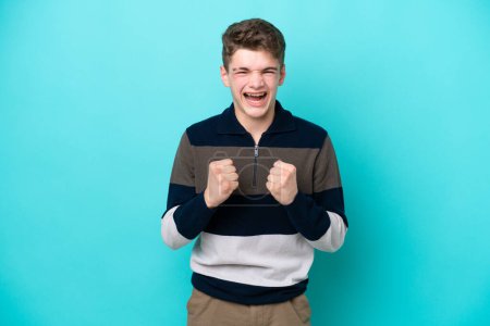 Photo for Teenager Russian man isolated on blue background frustrated by a bad situation - Royalty Free Image