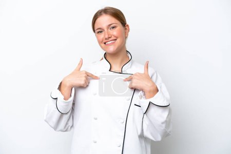 Junge Köchin isoliert auf weißem Hintergrund mit überraschendem Gesichtsausdruck