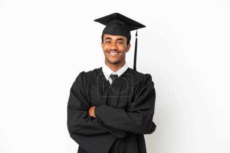 Photo for African American university graduate man over isolated white background keeping the arms crossed in frontal position - Royalty Free Image