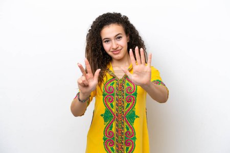 Photo for Young Arab woman isolated on white background counting eight with fingers - Royalty Free Image
